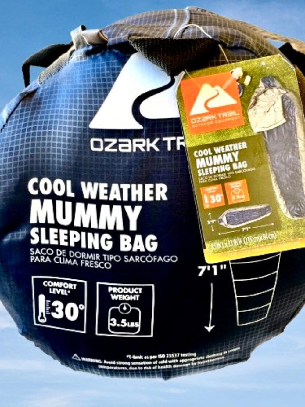 Ozark Trail Mummy Sleeping Bag Cool Weather 30°F Blue 85" x 33" NEW
